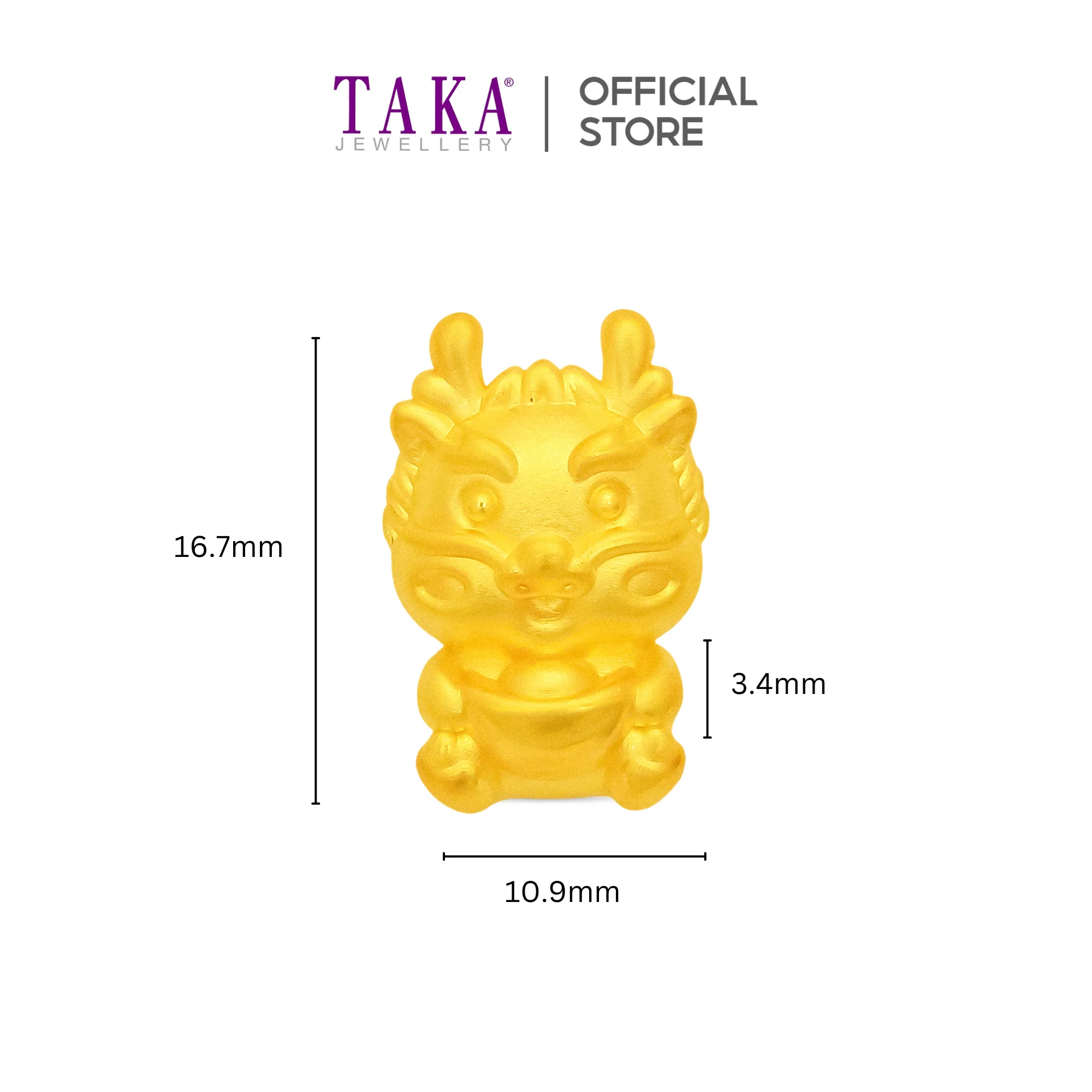 TAKA Jewellery 999 Pure Gold CHarm Dragon with Ingot