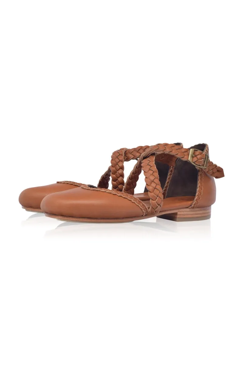 Tallulah Braided Leather Flats in Vintage Camel