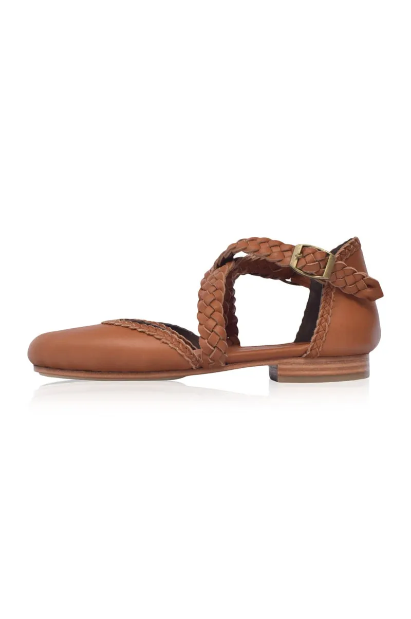 Tallulah Braided Leather Flats in Vintage Camel