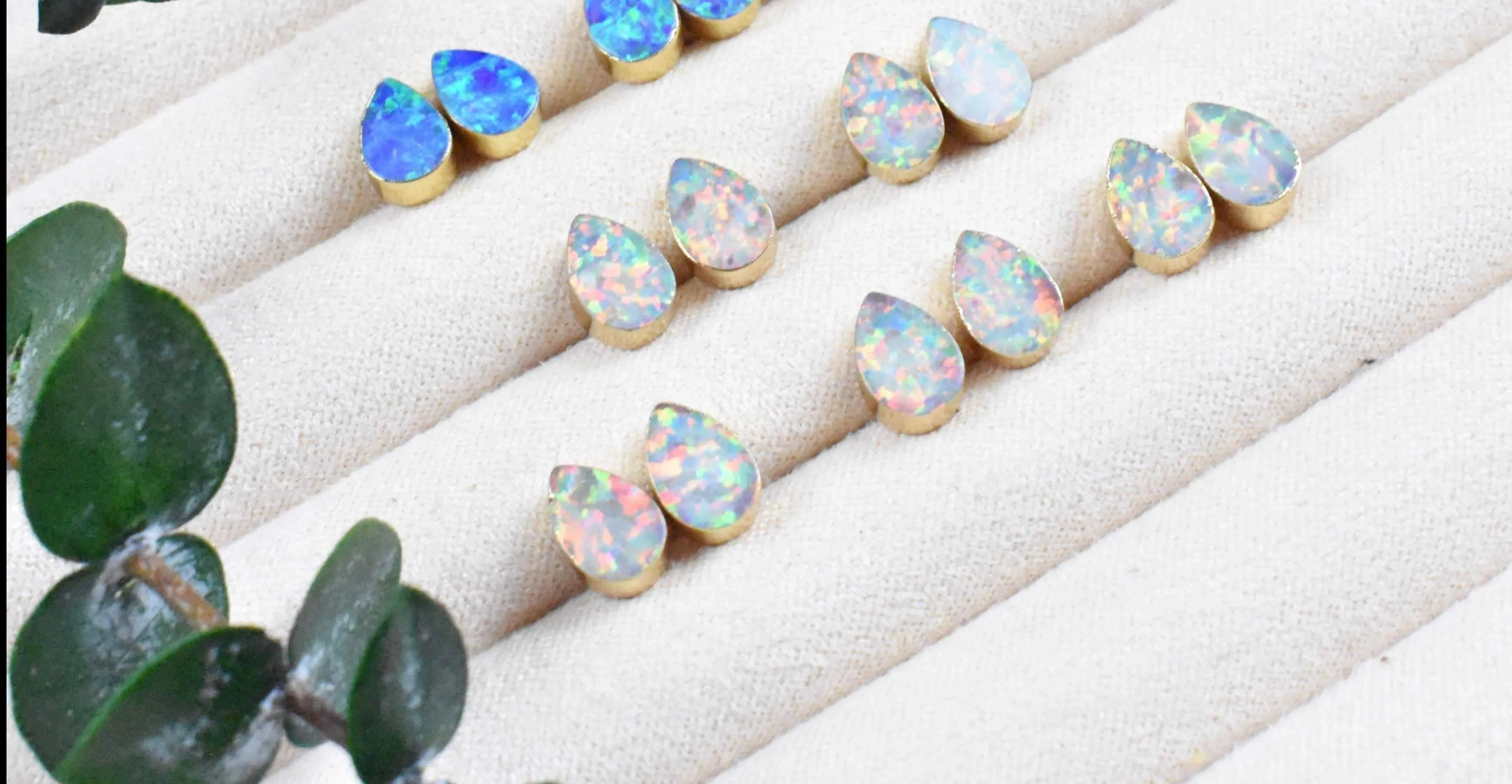 Teardrop Fire Opal Stud Earrings