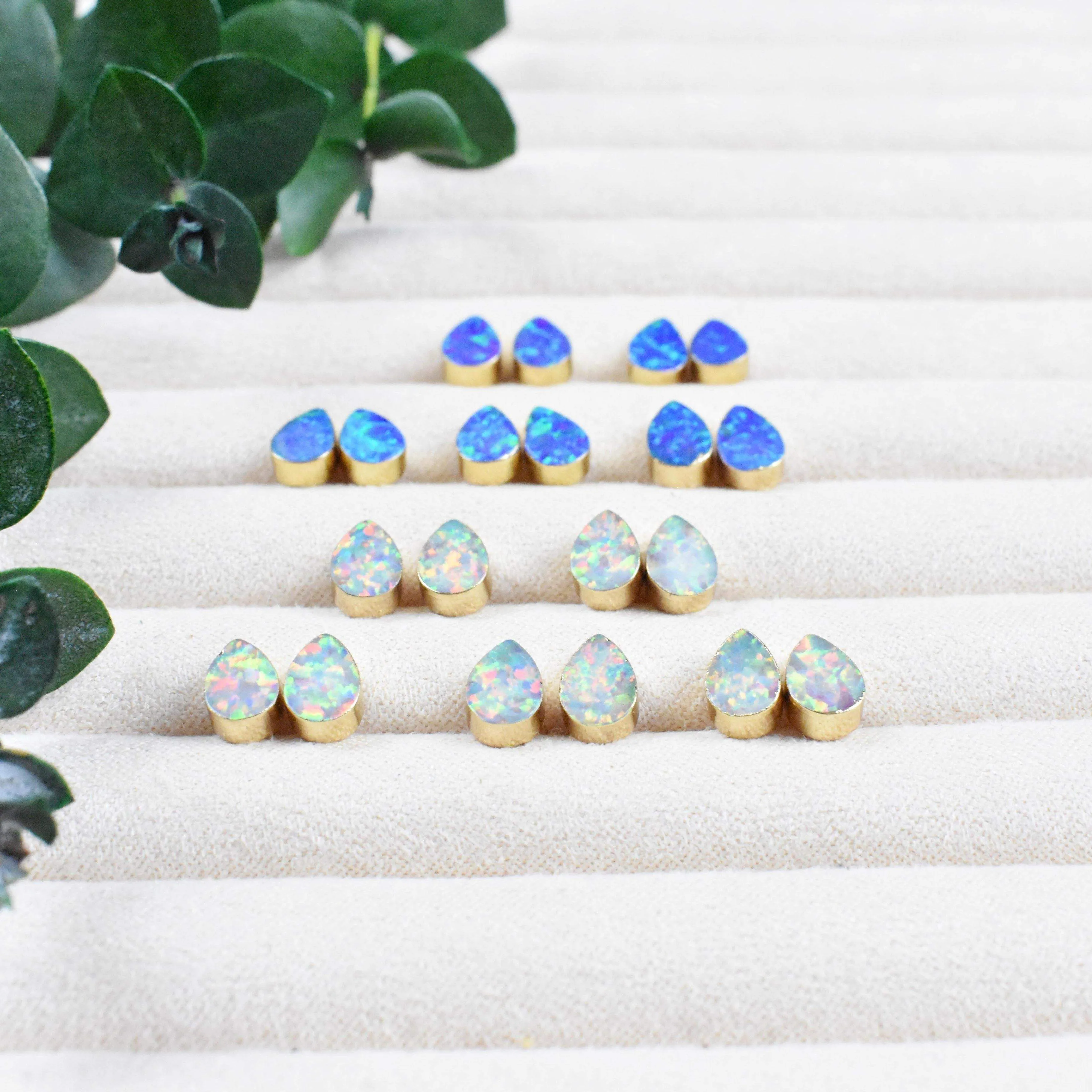 Teardrop Fire Opal Stud Earrings