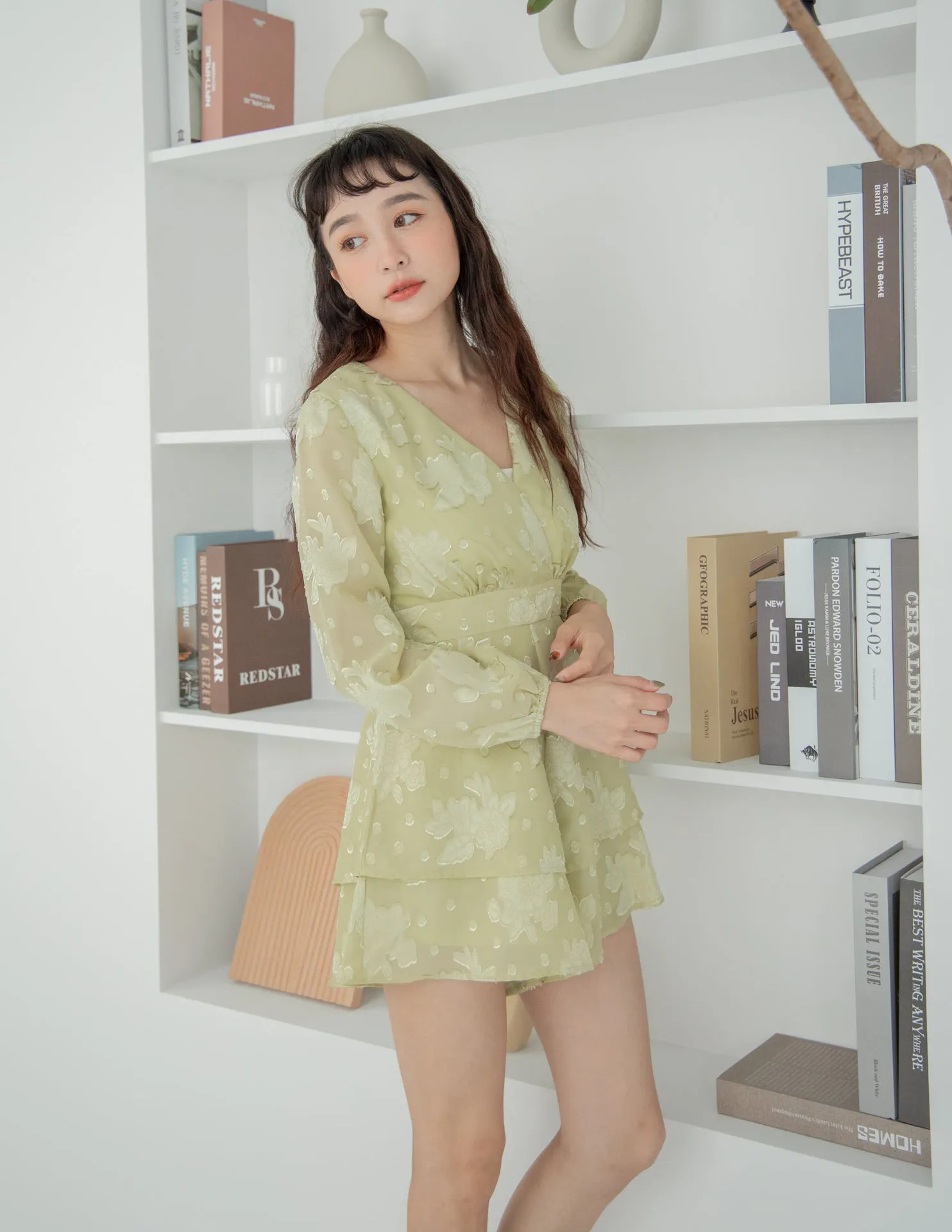 Tina Jacquard Romper in Apple Green