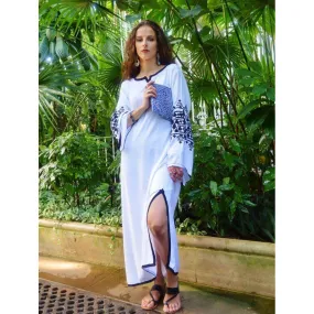 White Zina Kaftan- Moroccan Kaftan, maxi dress, beach cover ups, beach dress, plus size