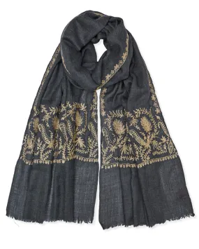 Zari Stitched Border Pashmina - Grey/Gold